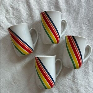 Vintage 1970’s? Rainbow Striped Groovy Mug Set Happy Vibrant Prismatic Retro